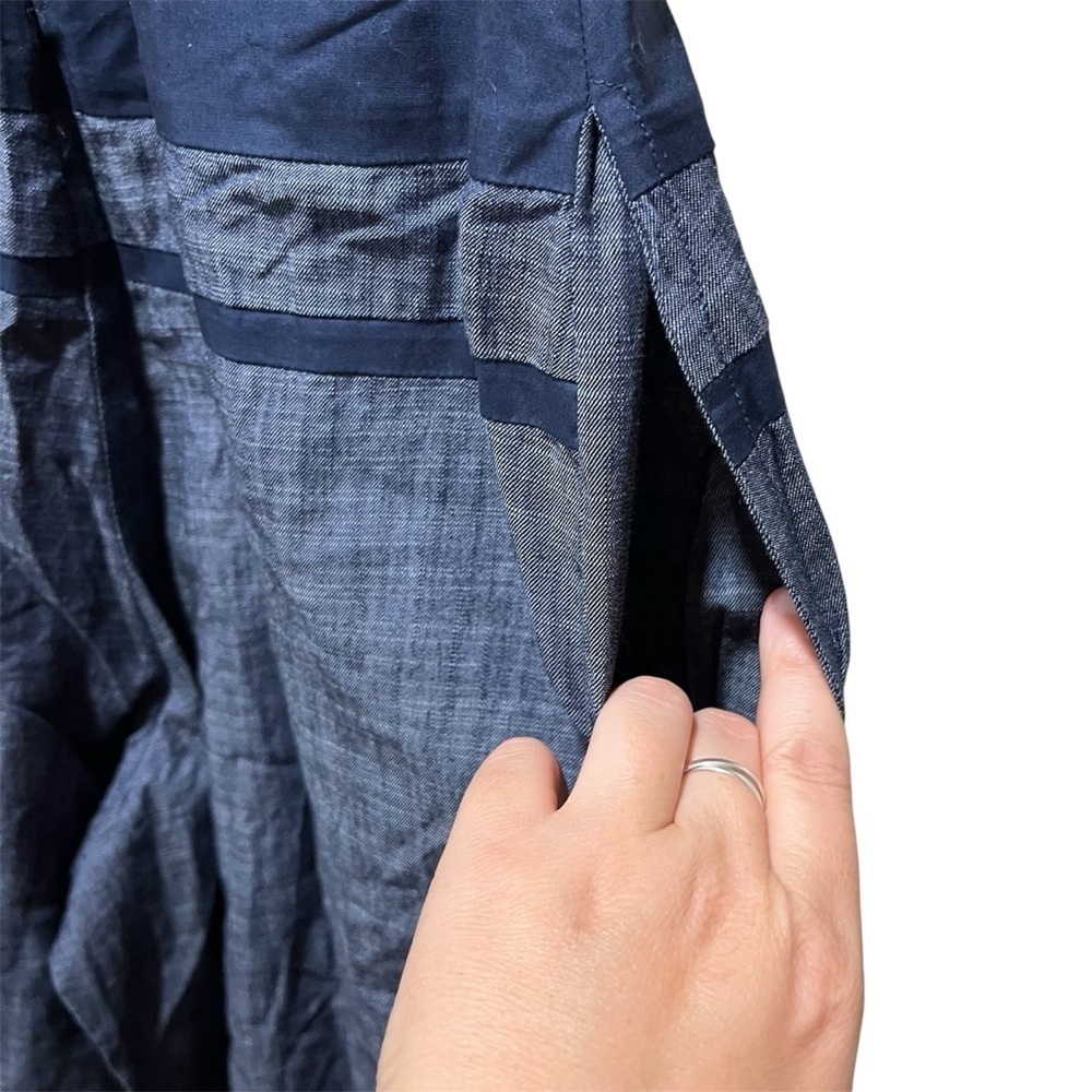 eShakti Blue Chambray Wide-Leg Pants with Dark Blue Waist Accents - Picture 4 of 14